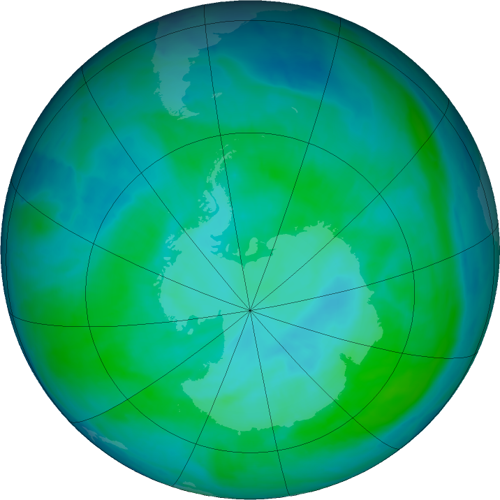 Antarctic ozone map for 05 January 2016